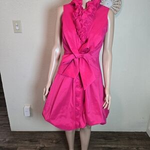 Samuel Dong Small Dress Sleeveless Tie Waist Bubble Hem Fushia Party Whit Pocket